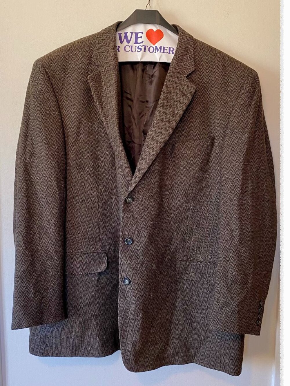 Paul Dione 100% Wool Brown Herringbone Tweed Sport Coat Men's Size 52 XL Canada